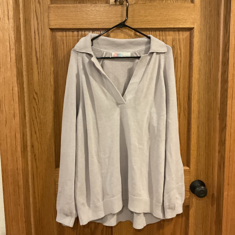 FP Beach Collared Knit Pullover – Size Small – Light Heather Gray